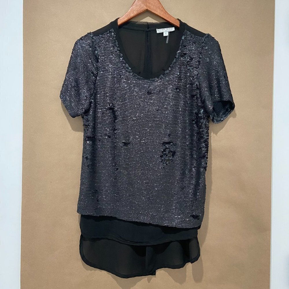 Alberto‎ Makali Black Moveable Sequin Blouse Size Small